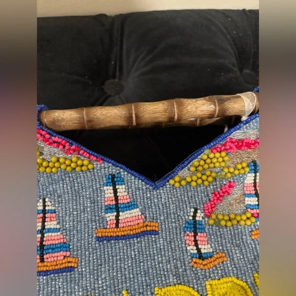 Beaded 'Capri' Tote with Bamboo Handles - Picture 4 of 11